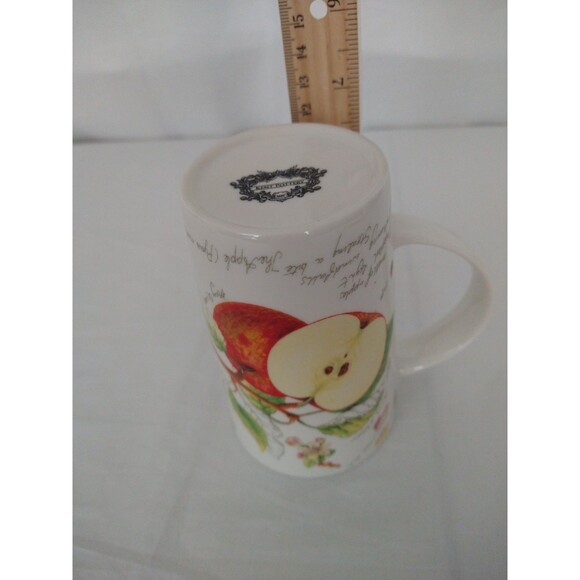 Kent Pottery Apple Design Tall White Porcelain Coffee Mug Garden Script - Picture 5 of 9